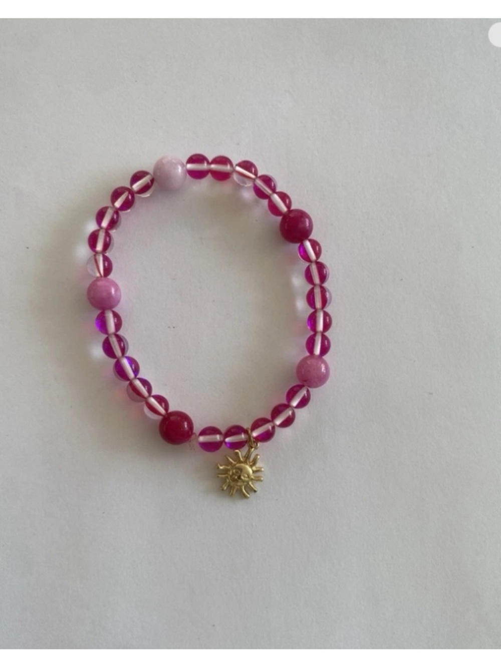 Sun Charm Pink Beaded Stretch Bracelet